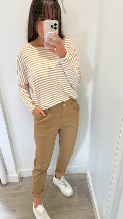 SAND AND WHITE BRETON STRIPE BATWING TOP