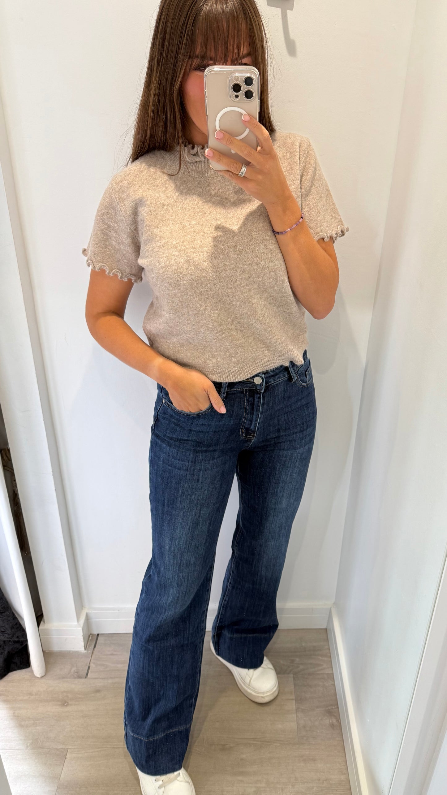 DARK DENIM WIDE LEG HIGH WAISTED JEANS