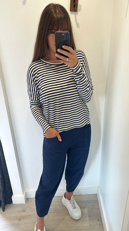 NAVY AND WHITE BRETON STRIPE BATWING TOP