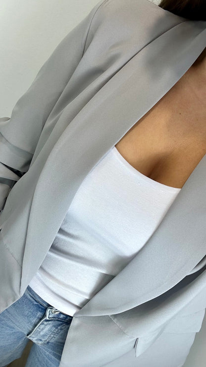 PALE GREY RUCHED SLEEVE BLAZER