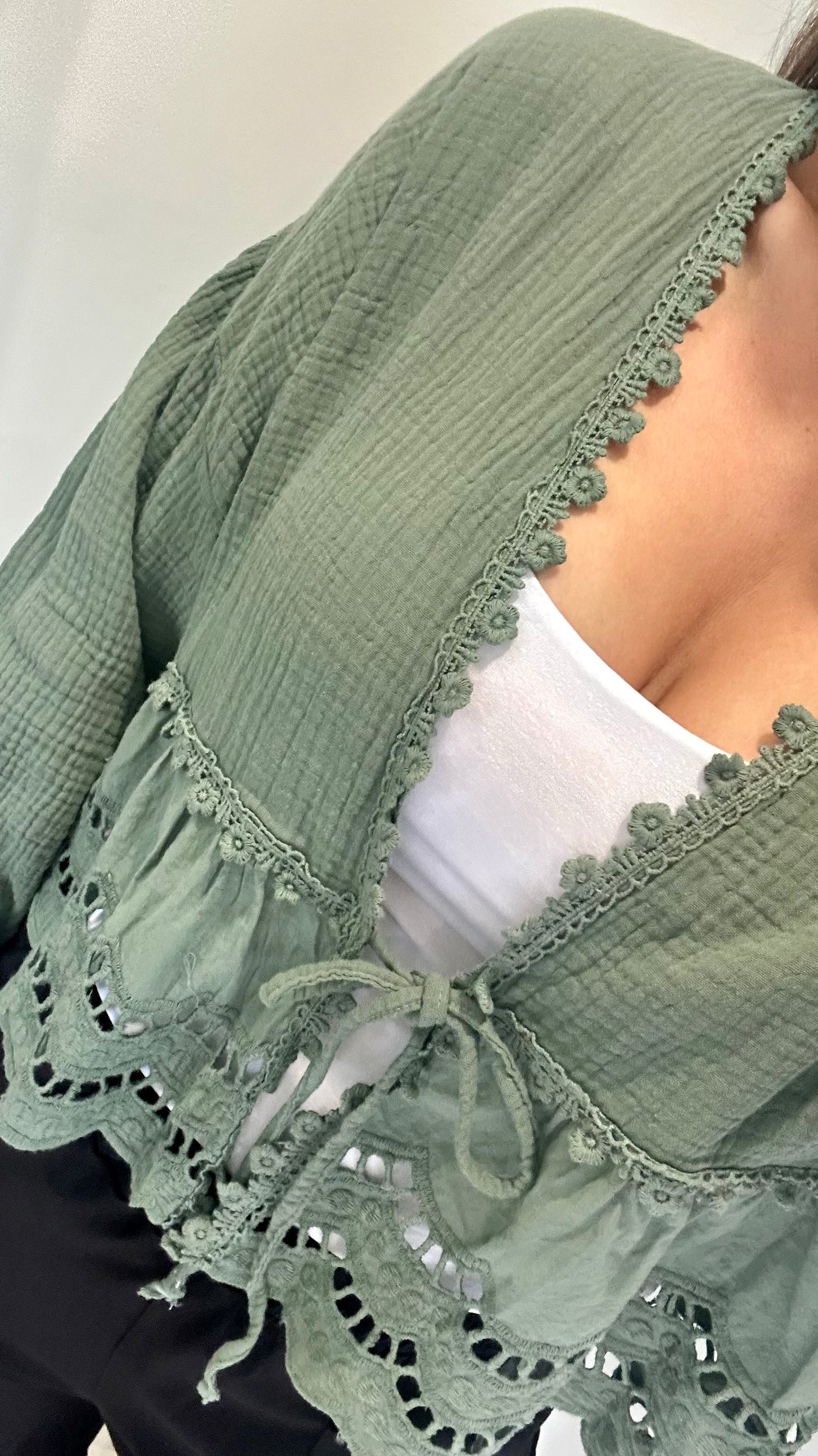 KHAKI COTTON TIE-UP TOP