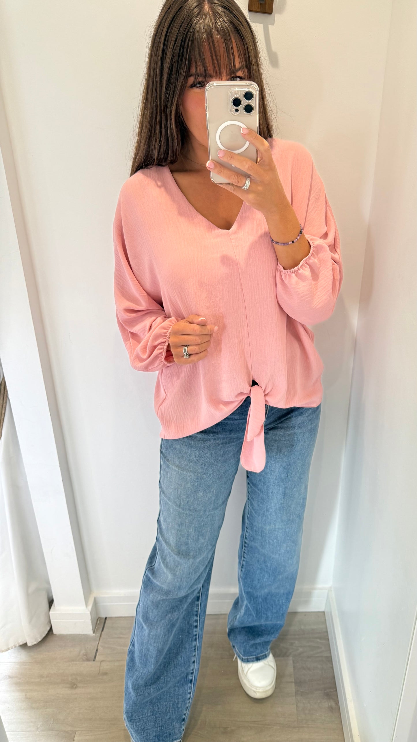 BLUSH PINK TIE FRONT TOP