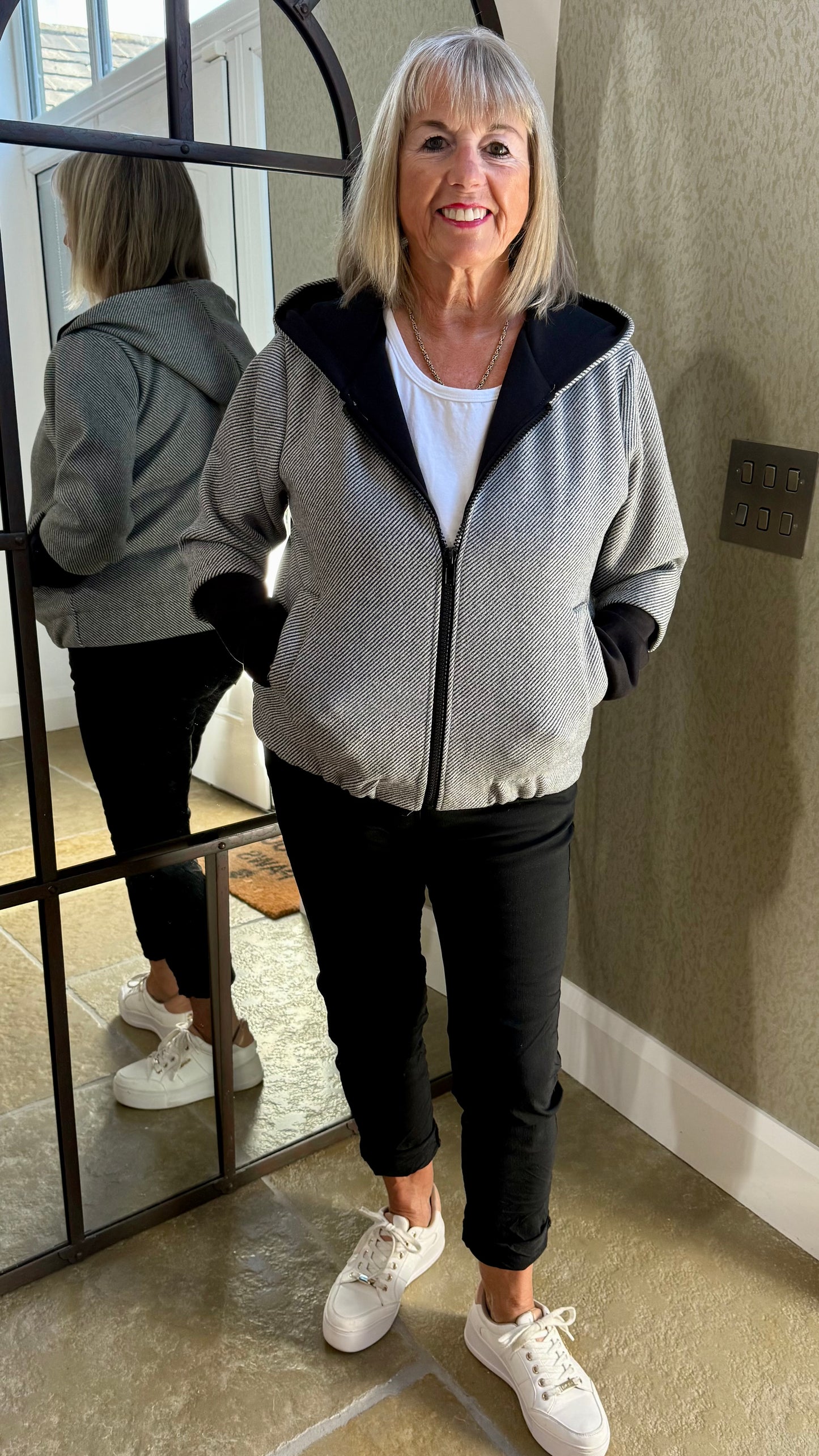 GREY CONTRAST BOMBER JACKET