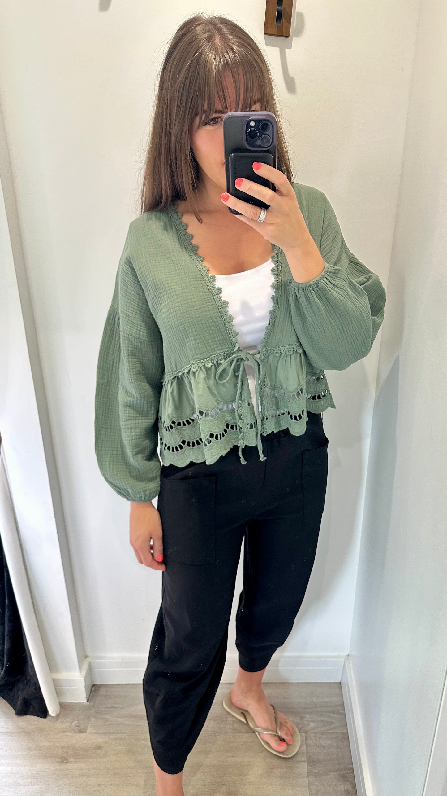KHAKI COTTON TIE-UP TOP