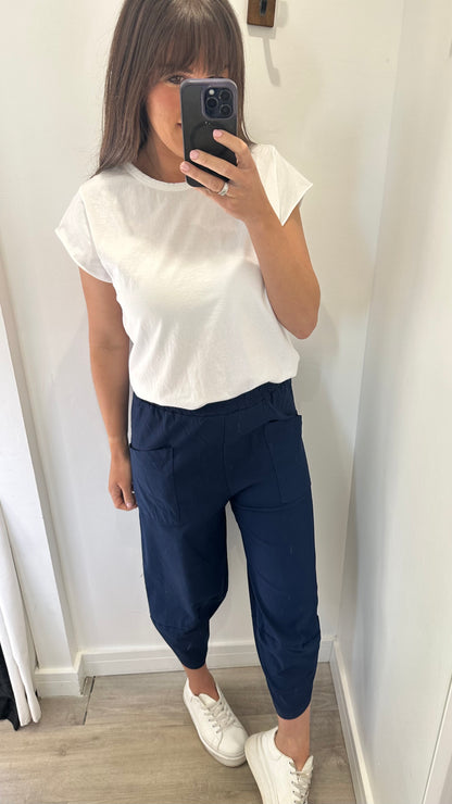 NAVY CROPPED POCKET TROUSERS