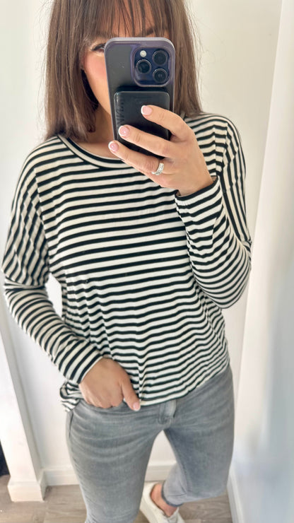 BLACK AND WHITE BRETON STRIPE BATWING TOP