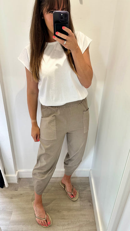 MOCHA CROPPED POCKET TROUSERS