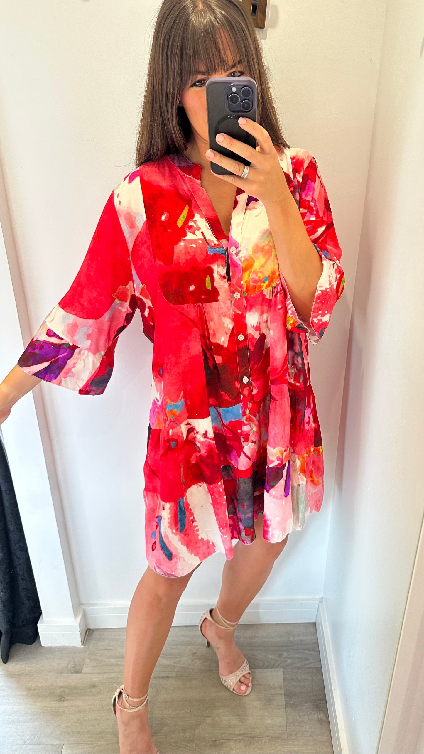 ABSTRACT COLOUR SPLASH TUNIC DRESS