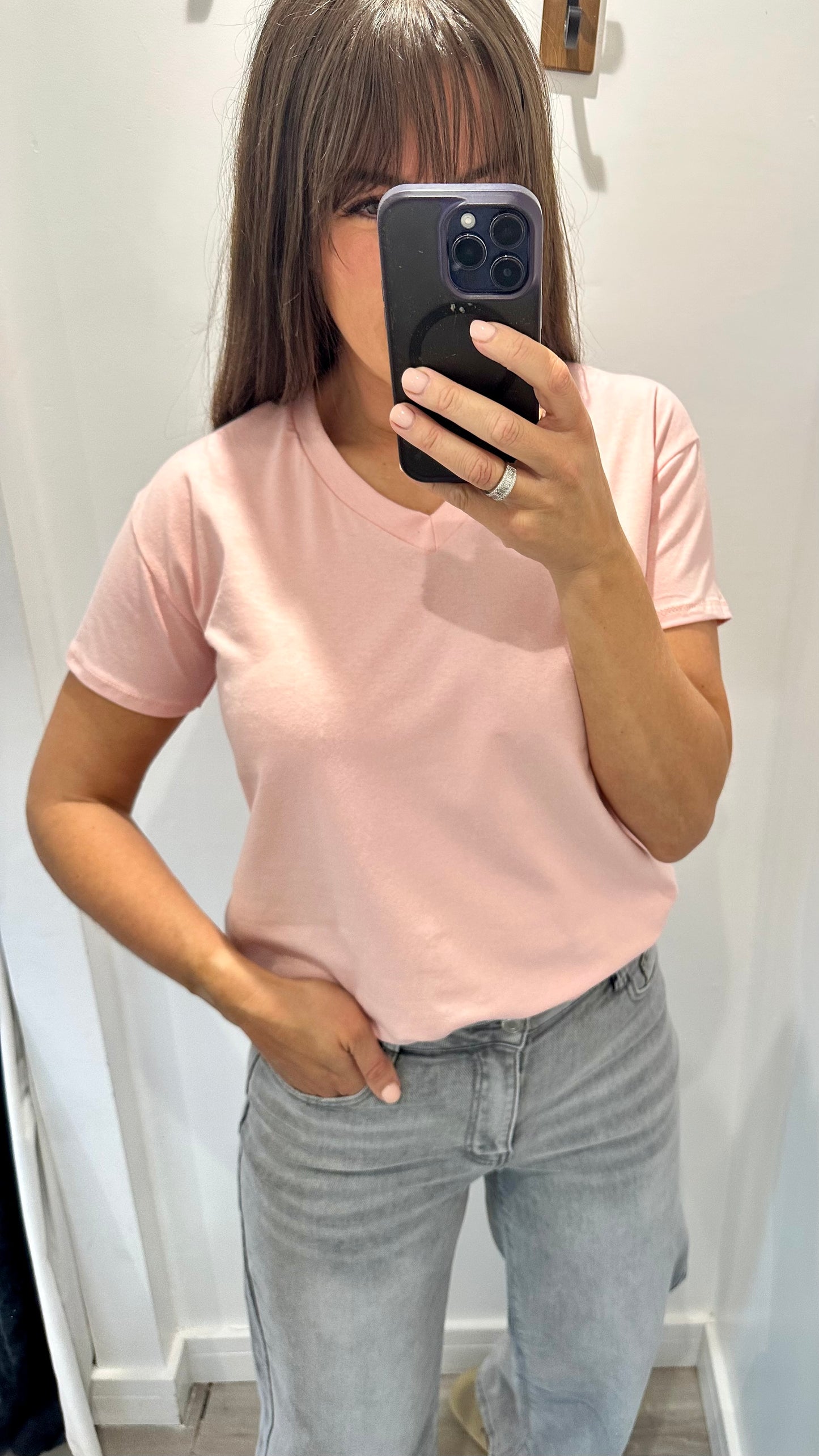 SOFT PINK V NECK SHORT SLEEVE TSHIRT