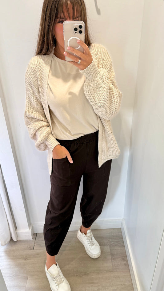 BROWN CROPPED POCKET TROUSERS