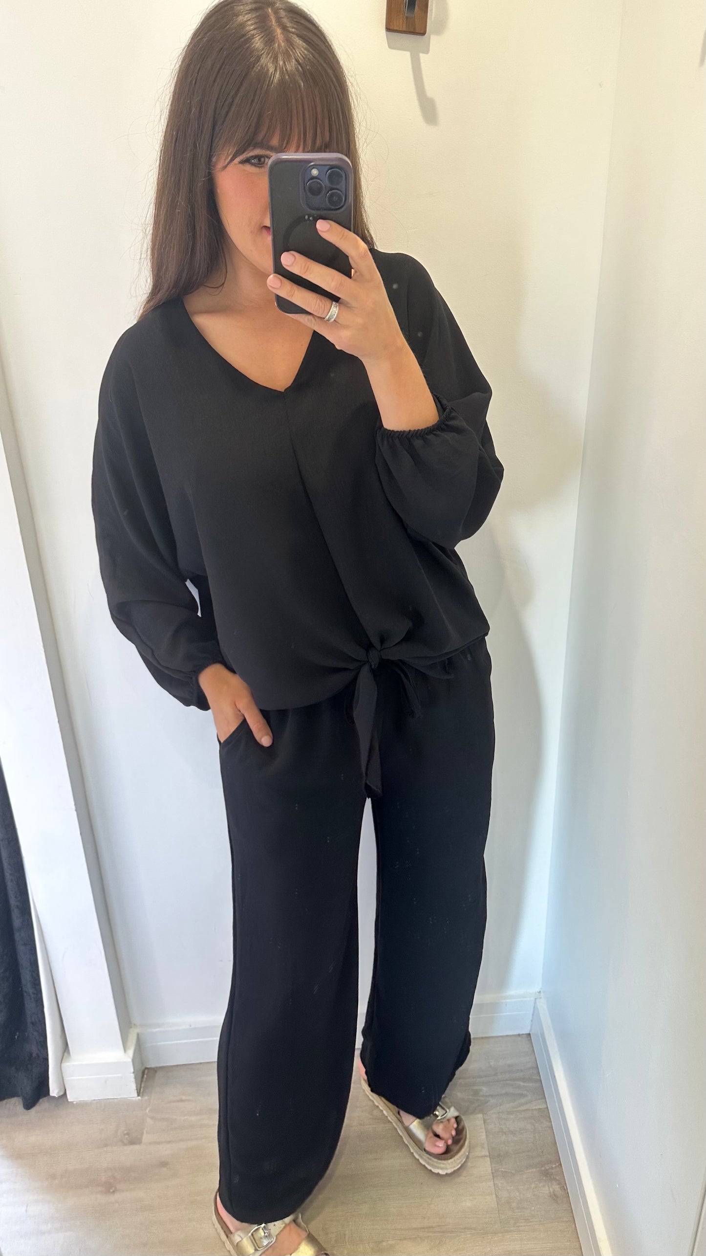 BLACK DRAWSTRING TROUSERS