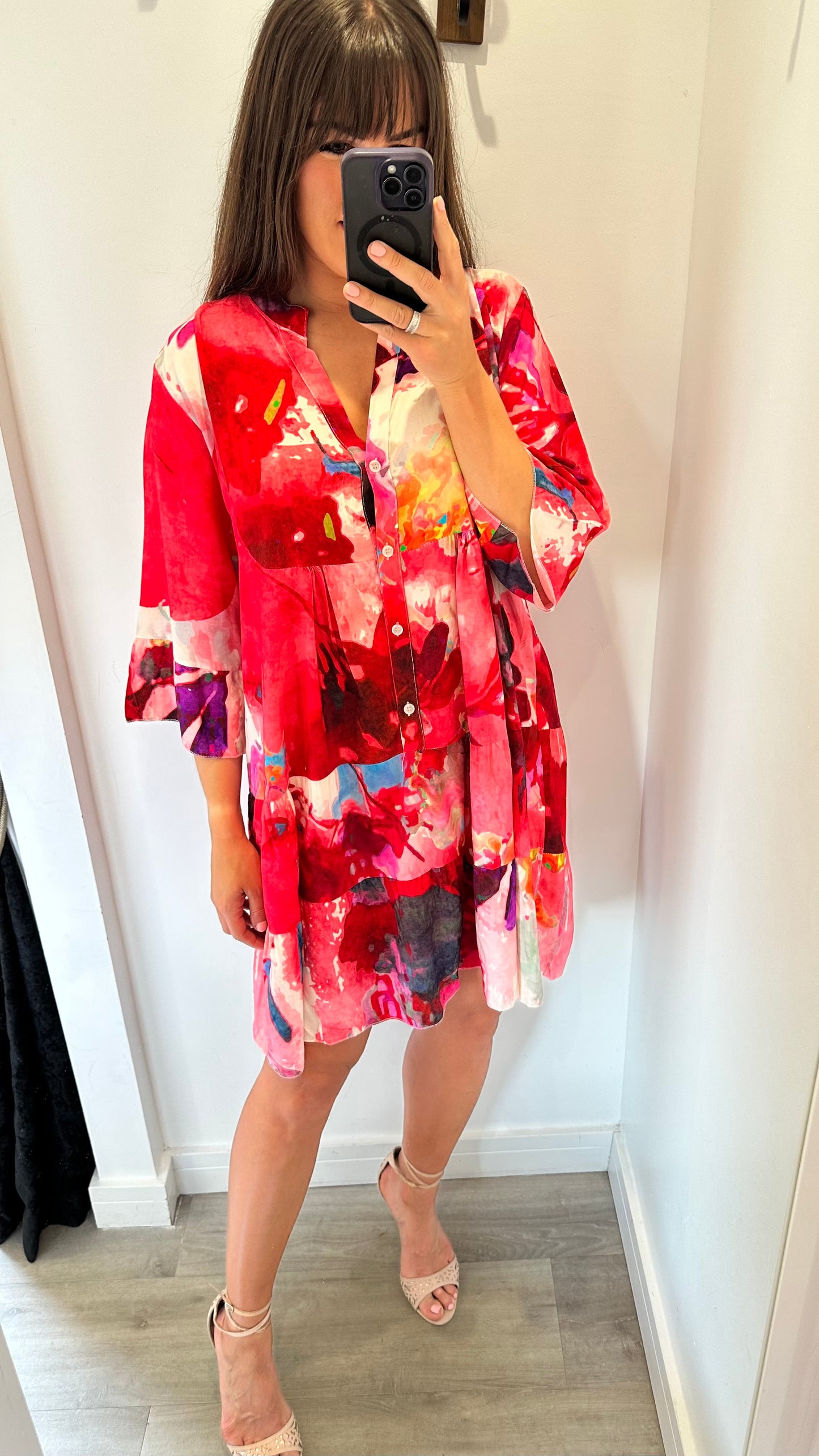 ABSTRACT COLOUR SPLASH TUNIC DRESS