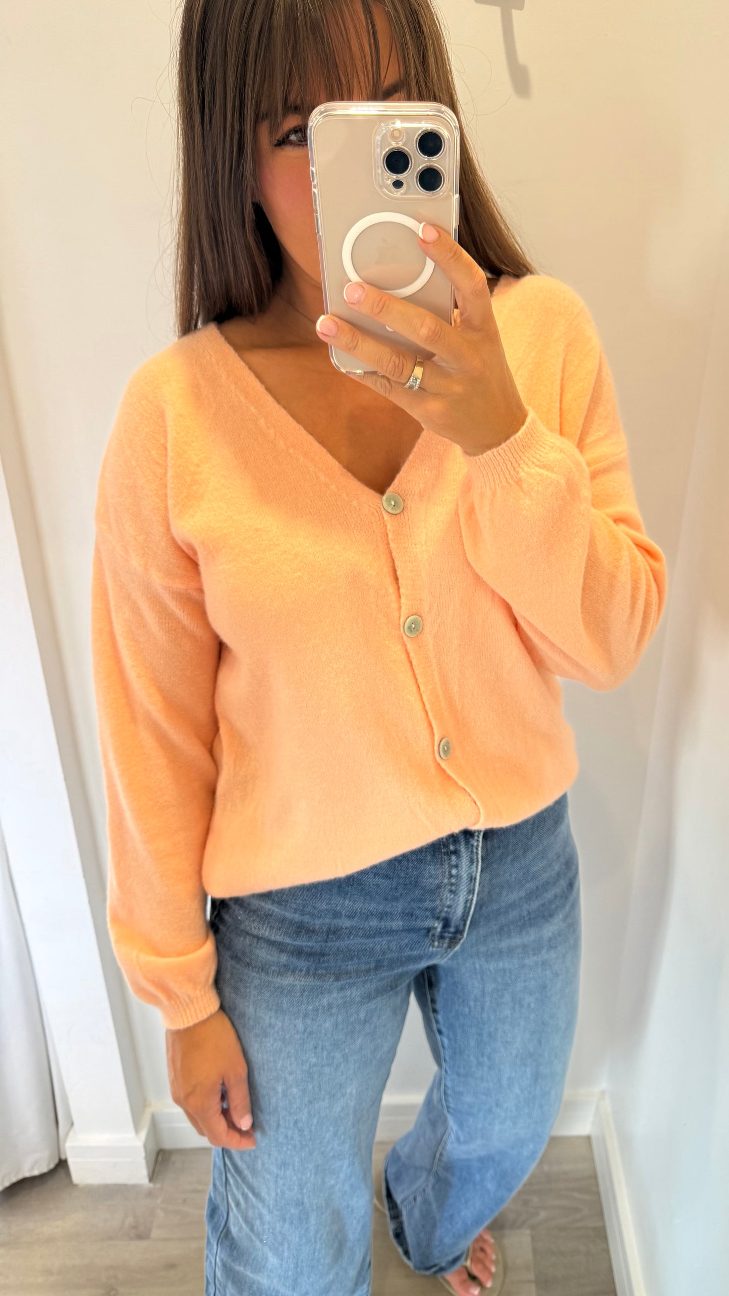 PEACH LIGHT KNIT BUTTON CARDIGAN