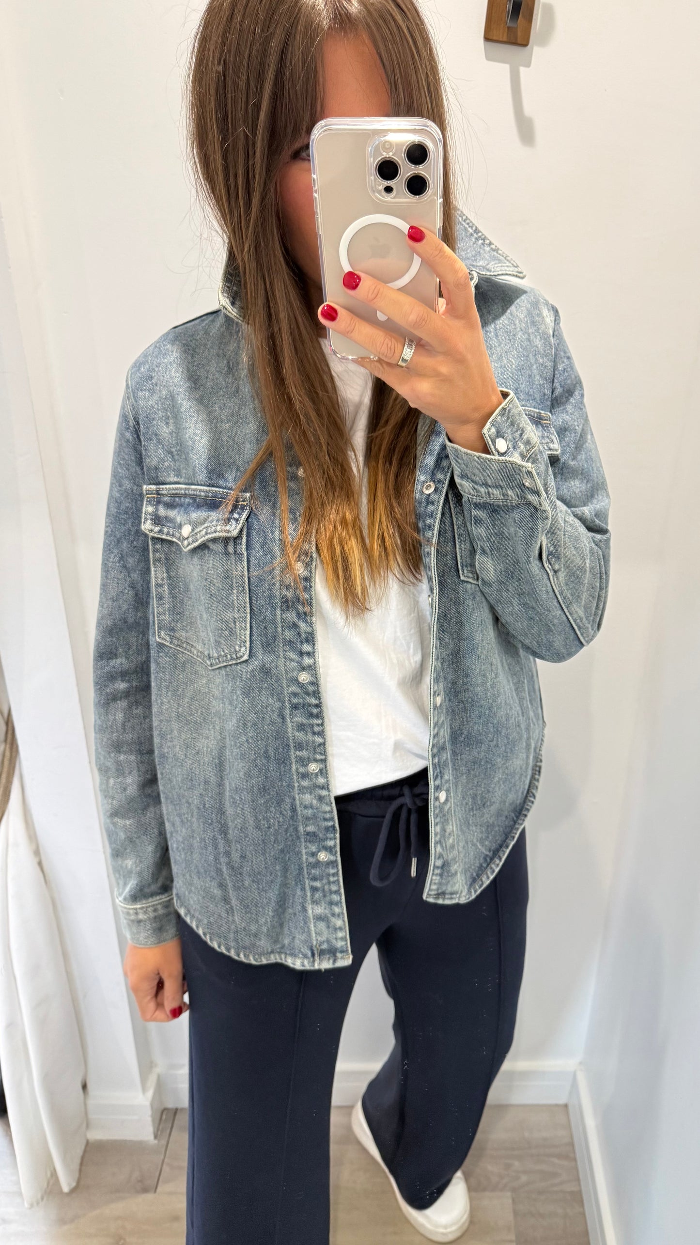 VINTAGE WASH PEARLESCENT BUTTON DENIM SHACKET