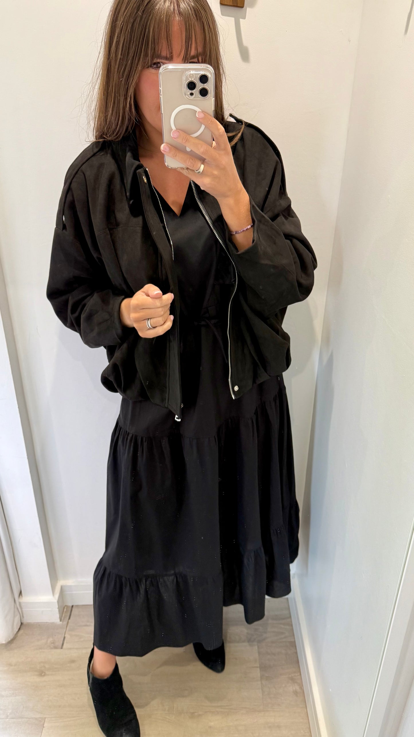 BLACK JET TIERED COTTON MAXI DRESS