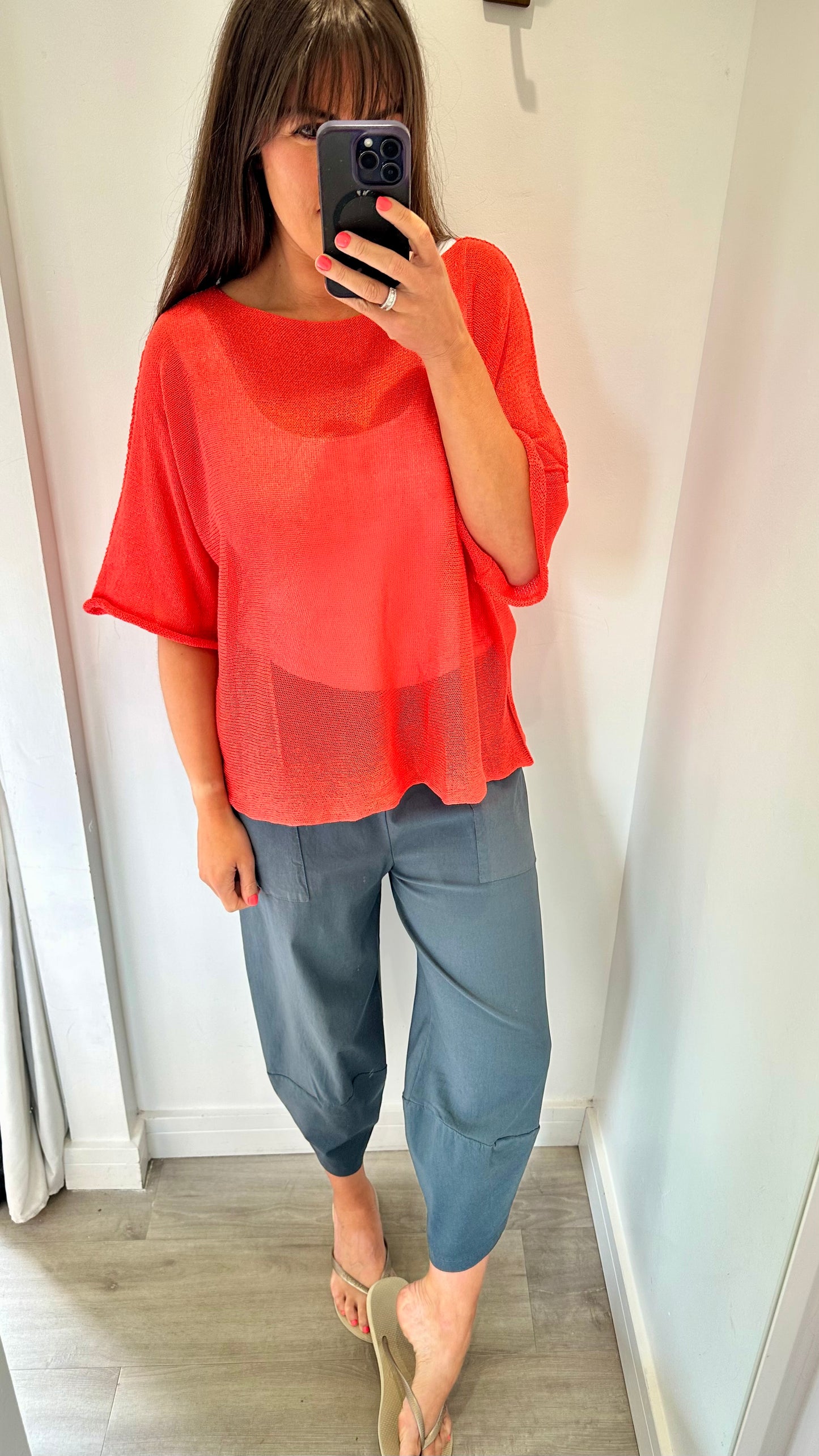 CORAL FINE KNIT 3/4 SLEEVE TOP