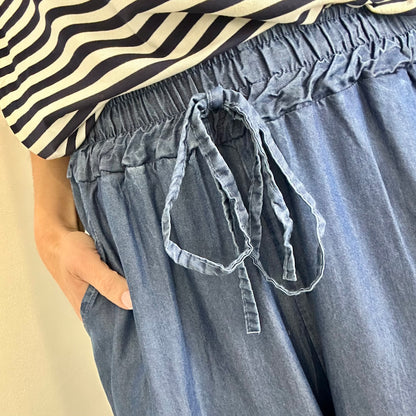 MID BLUE DENIM PALAZZO PANT