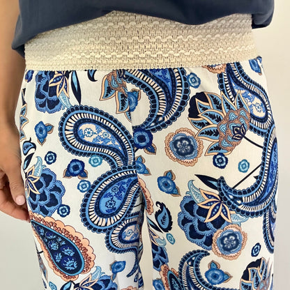 NAVY PAISLEY PRINT TROUSERS