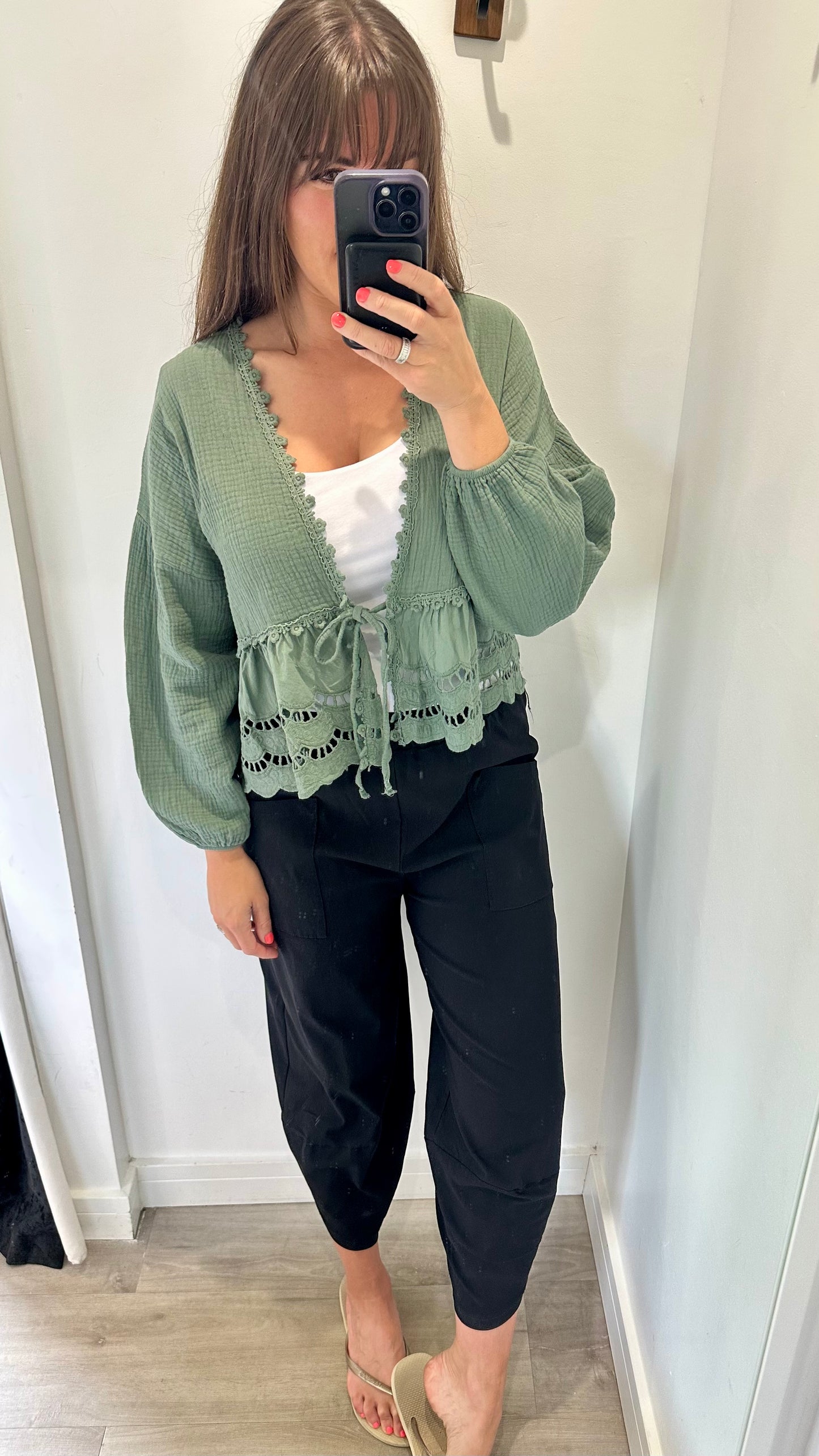 KHAKI COTTON TIE-UP TOP
