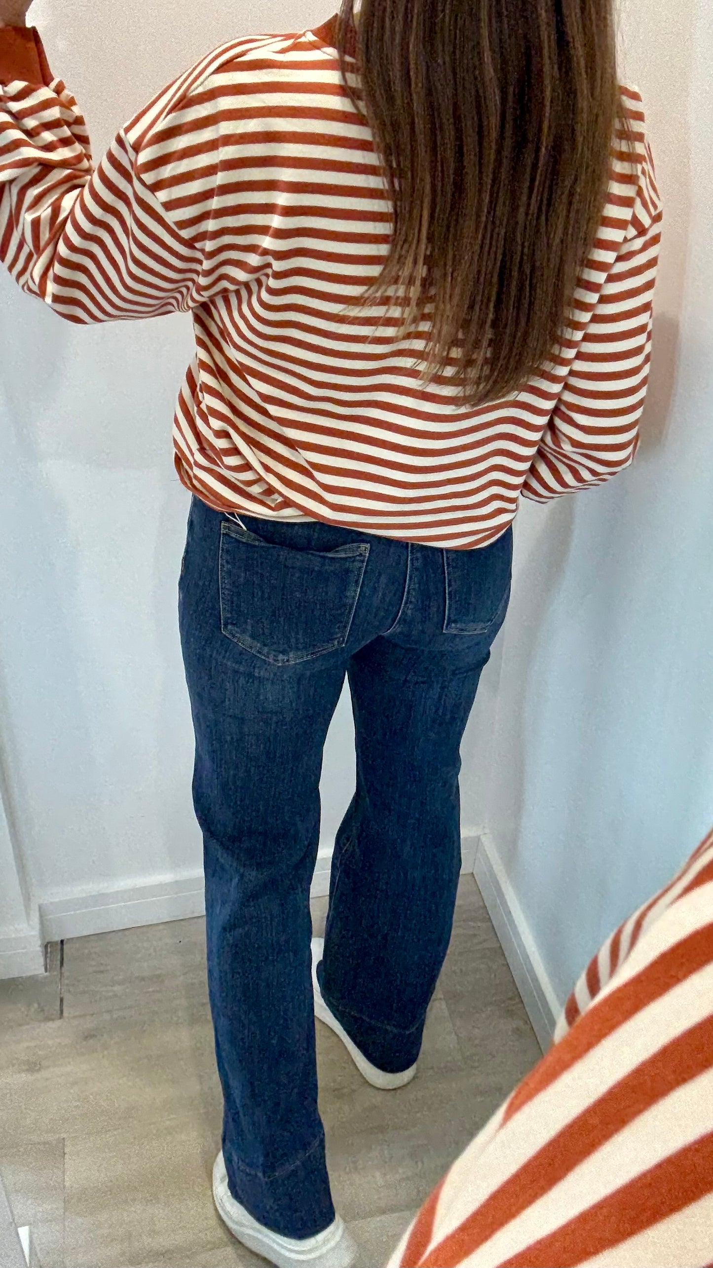 RUST AND CREAM STRIPE CREW SWEAT TOP