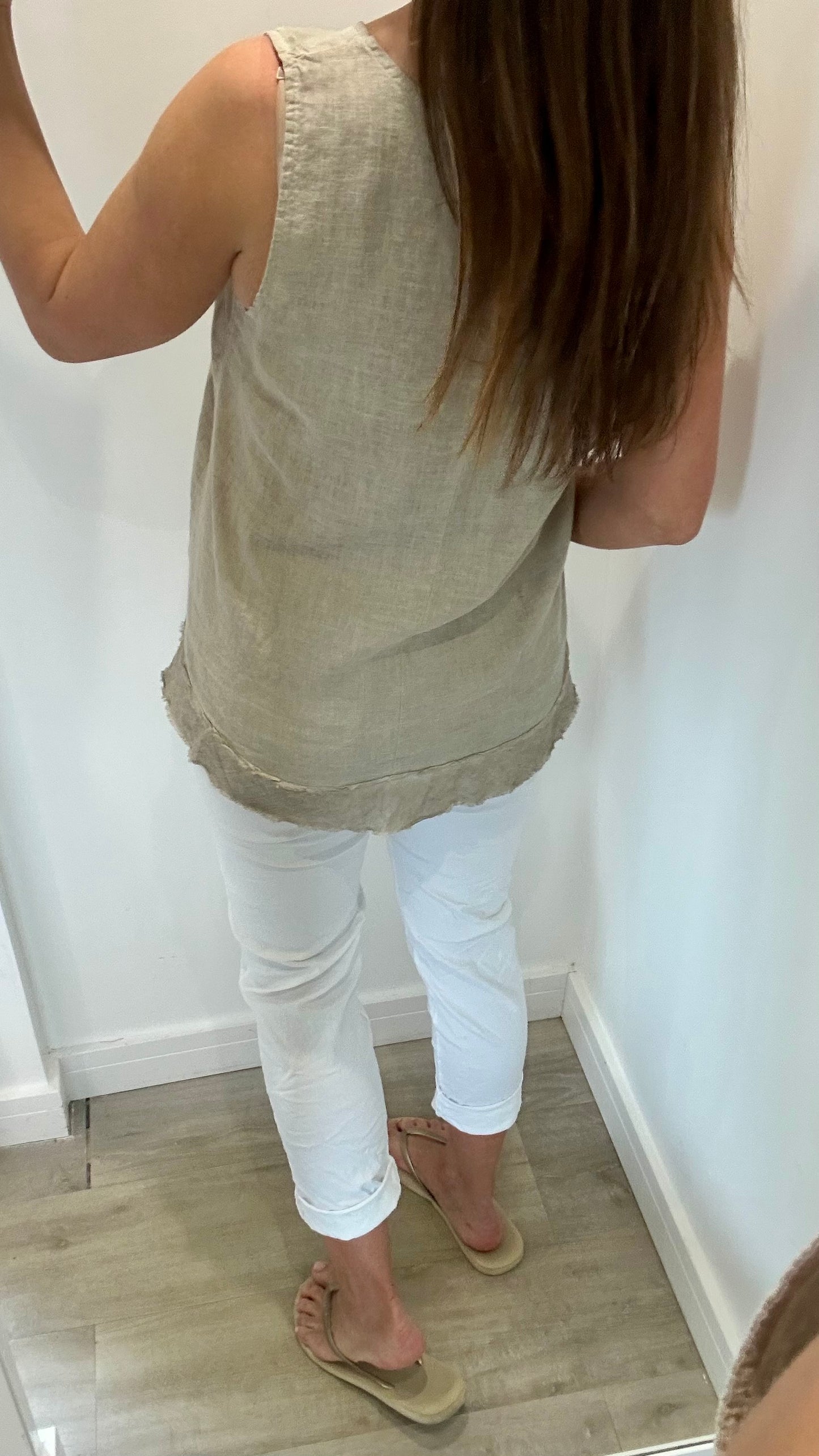 SAND SLEEVELESS LINEN MIX TOP