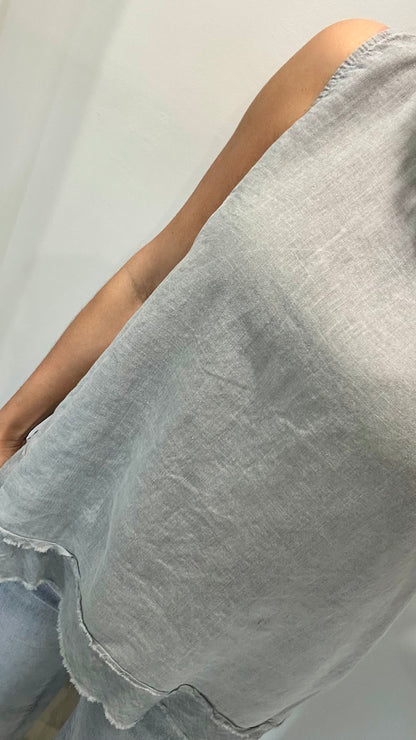 PALE GREY SLEEVELESS LINEN MIX TOP