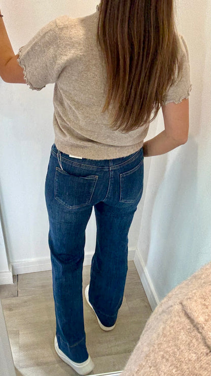 DARK DENIM WIDE LEG HIGH WAISTED JEANS