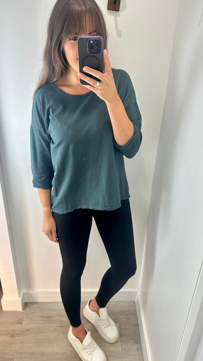 CHARCOAL ROLL SLEEVE SWEAT TOP