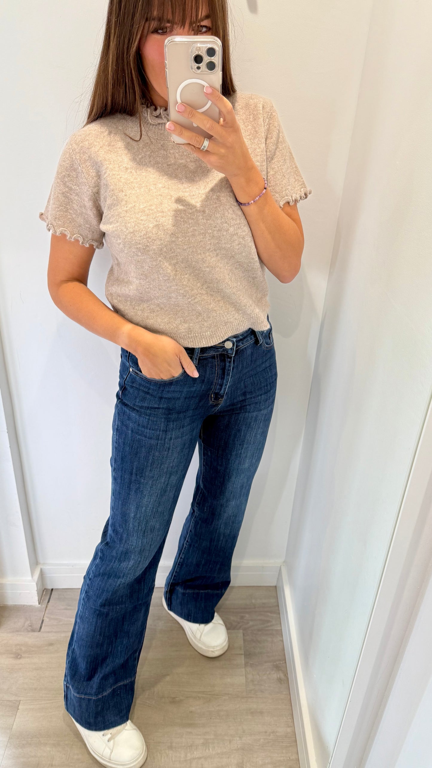 DARK DENIM WIDE LEG HIGH WAISTED JEANS