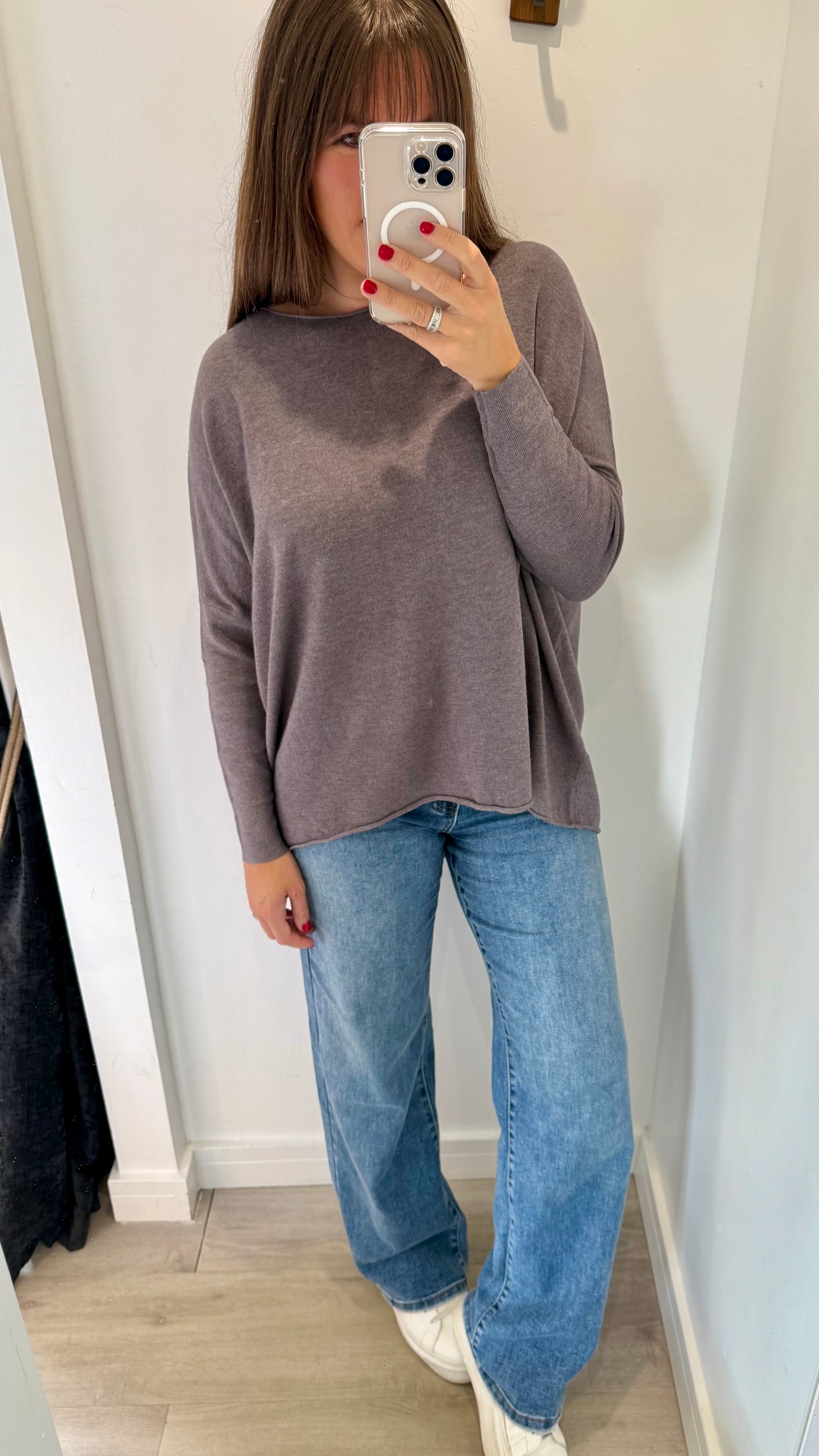 ASH BROWN FINE KNIT BATWING JUMPER