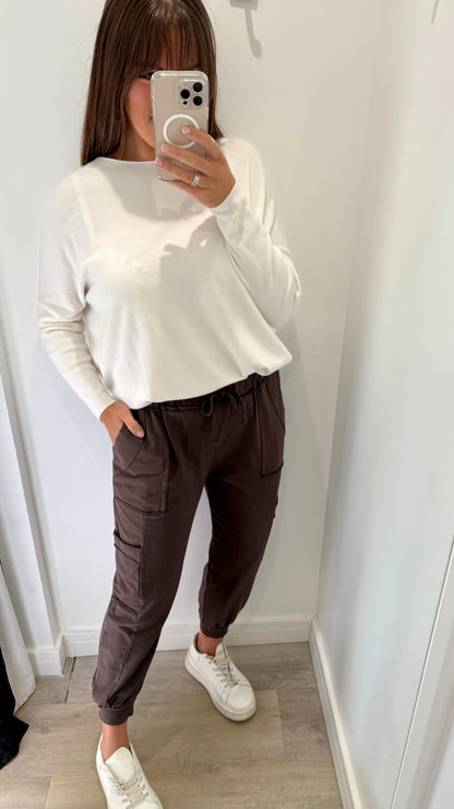 CHOCOLATE BROWN POCKET JOGGER SWEAT PANTS