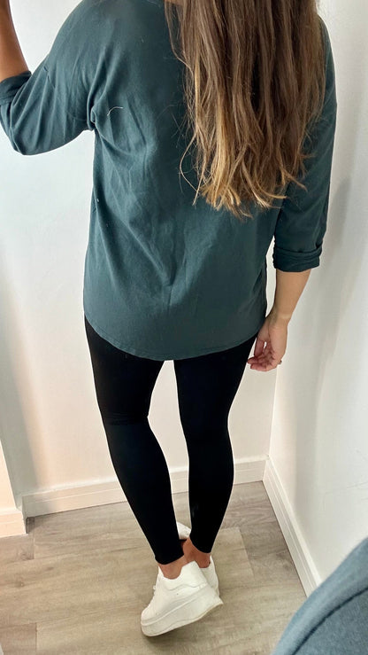 CHARCOAL ROLL SLEEVE SWEAT TOP