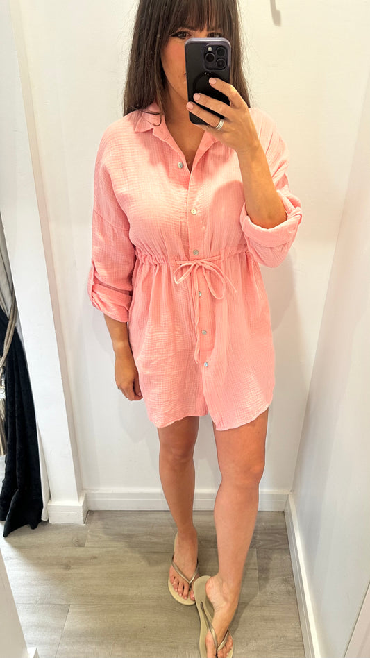 LIGHT CORAL BUTTON-THROUGH DRESS