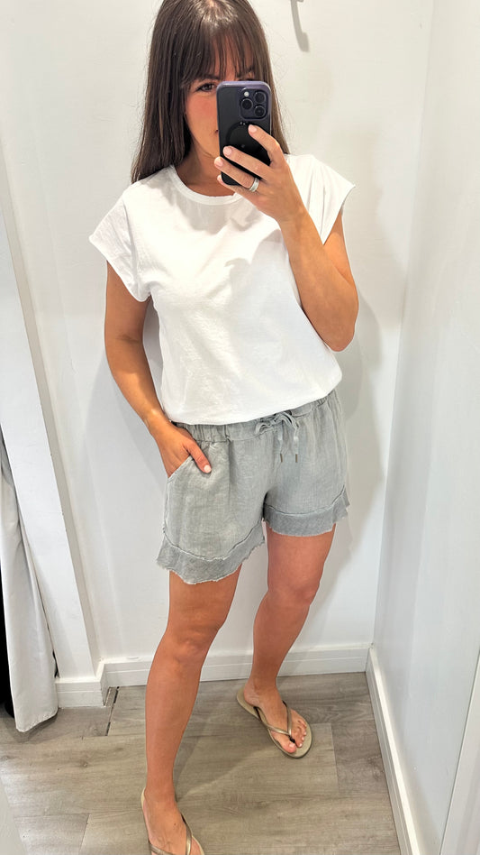 PALE GREY LINEN MIX SHORTS