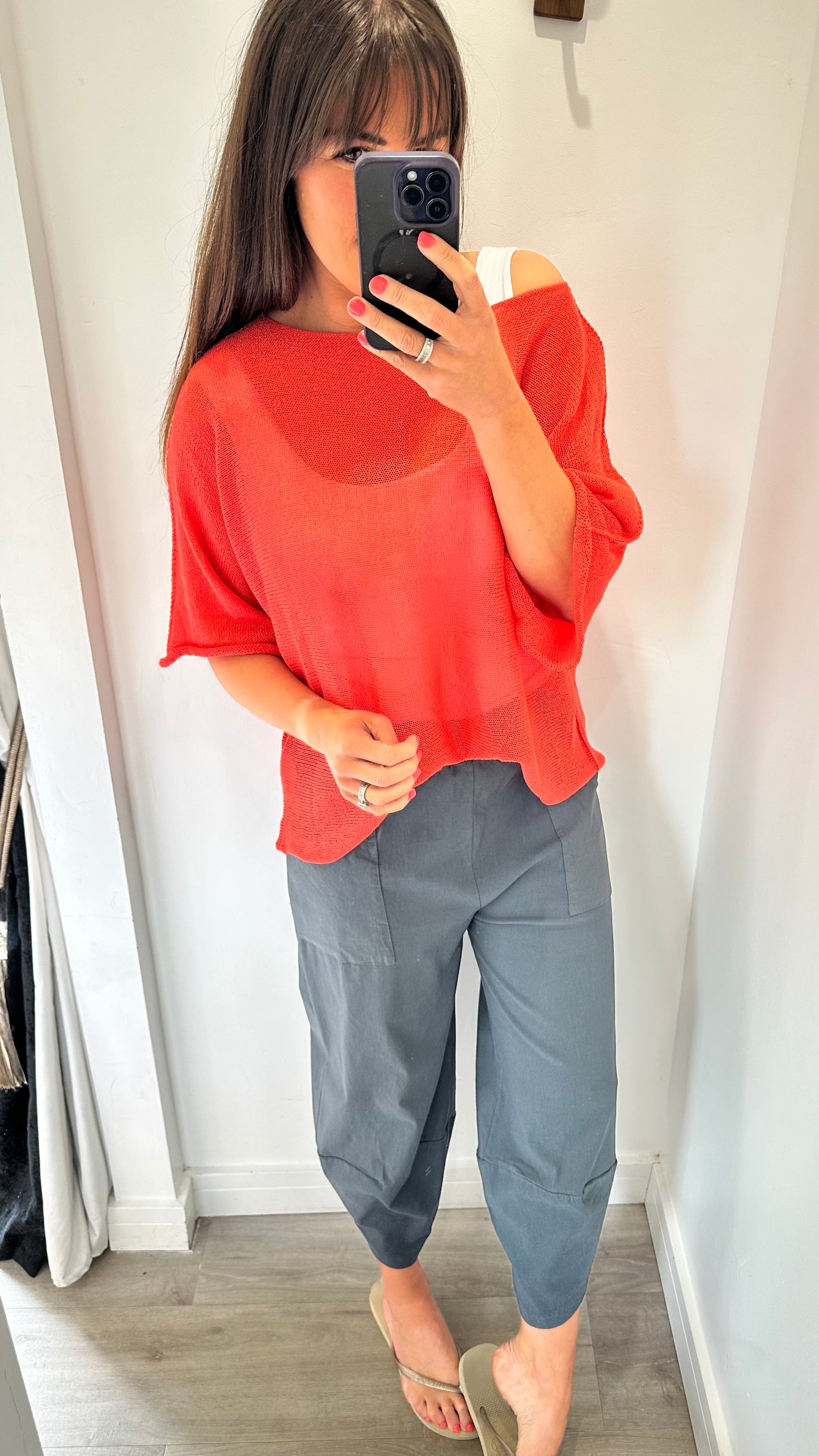 CORAL FINE KNIT 3/4 SLEEVE TOP