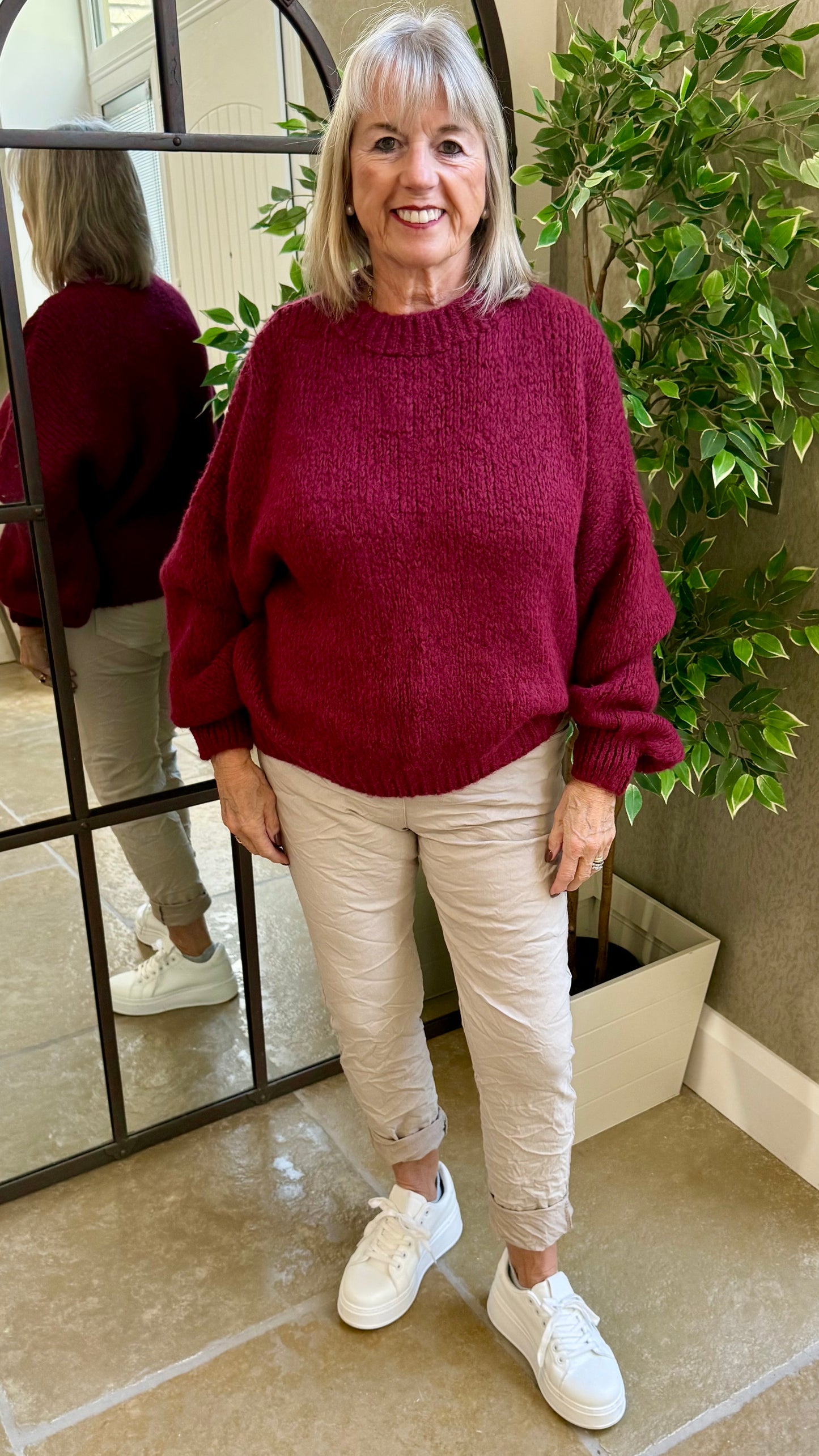 MERLOT BALLOON SLEEVE TEXTURED KNIT JUMPER