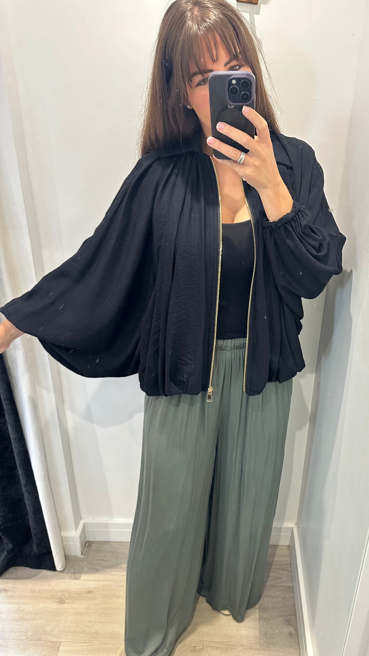 BLACK BALLOON SLEEVE JACKET