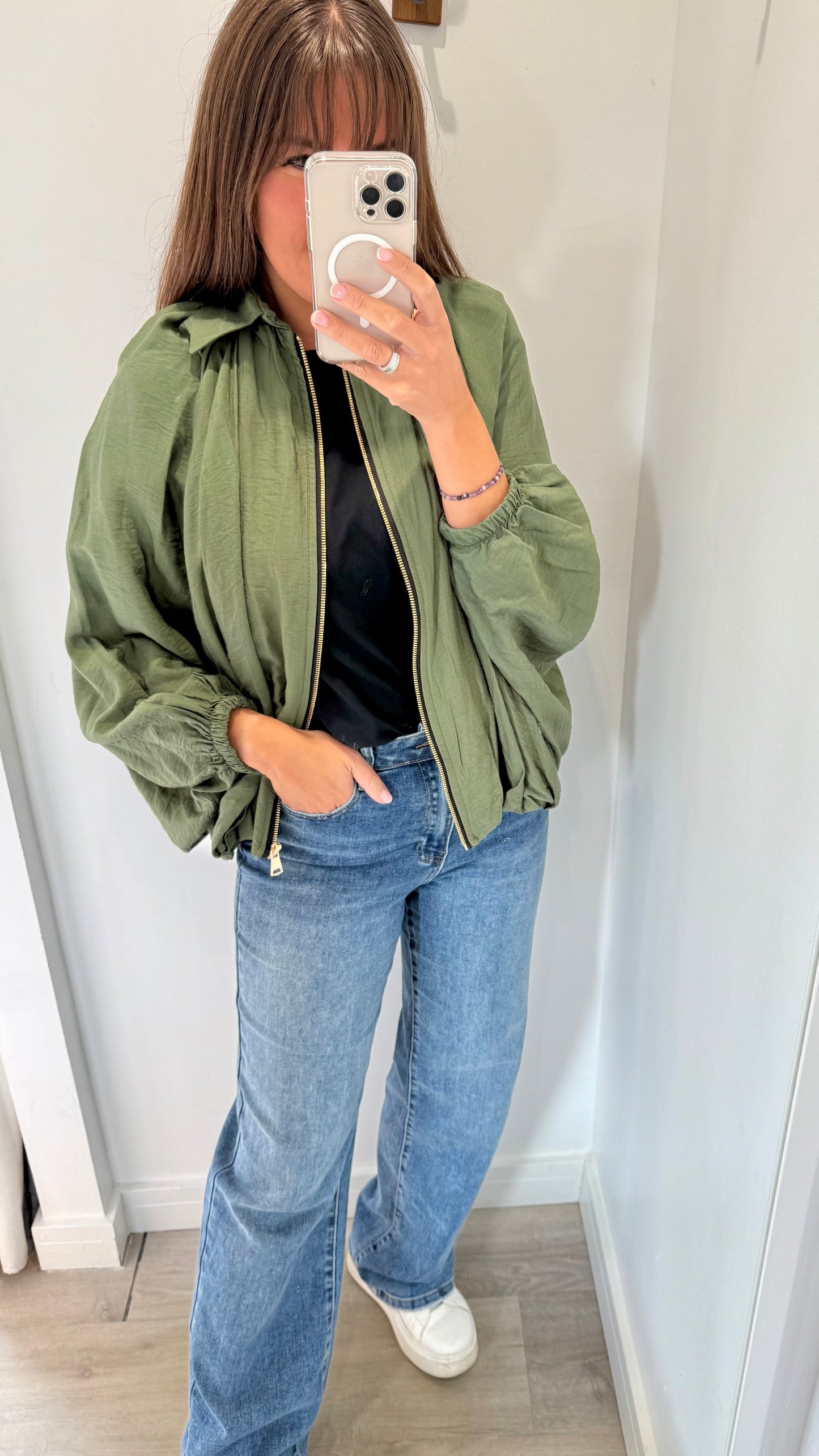 KHAKI GREEN BALLOON SLEEVE JACKET
