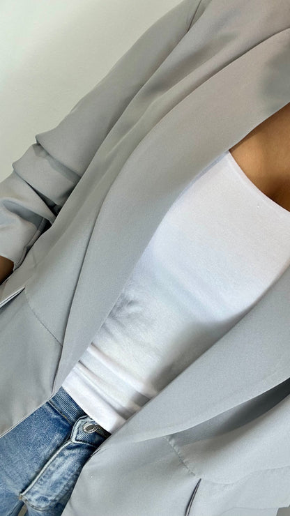 PALE GREY RUCHED SLEEVE BLAZER