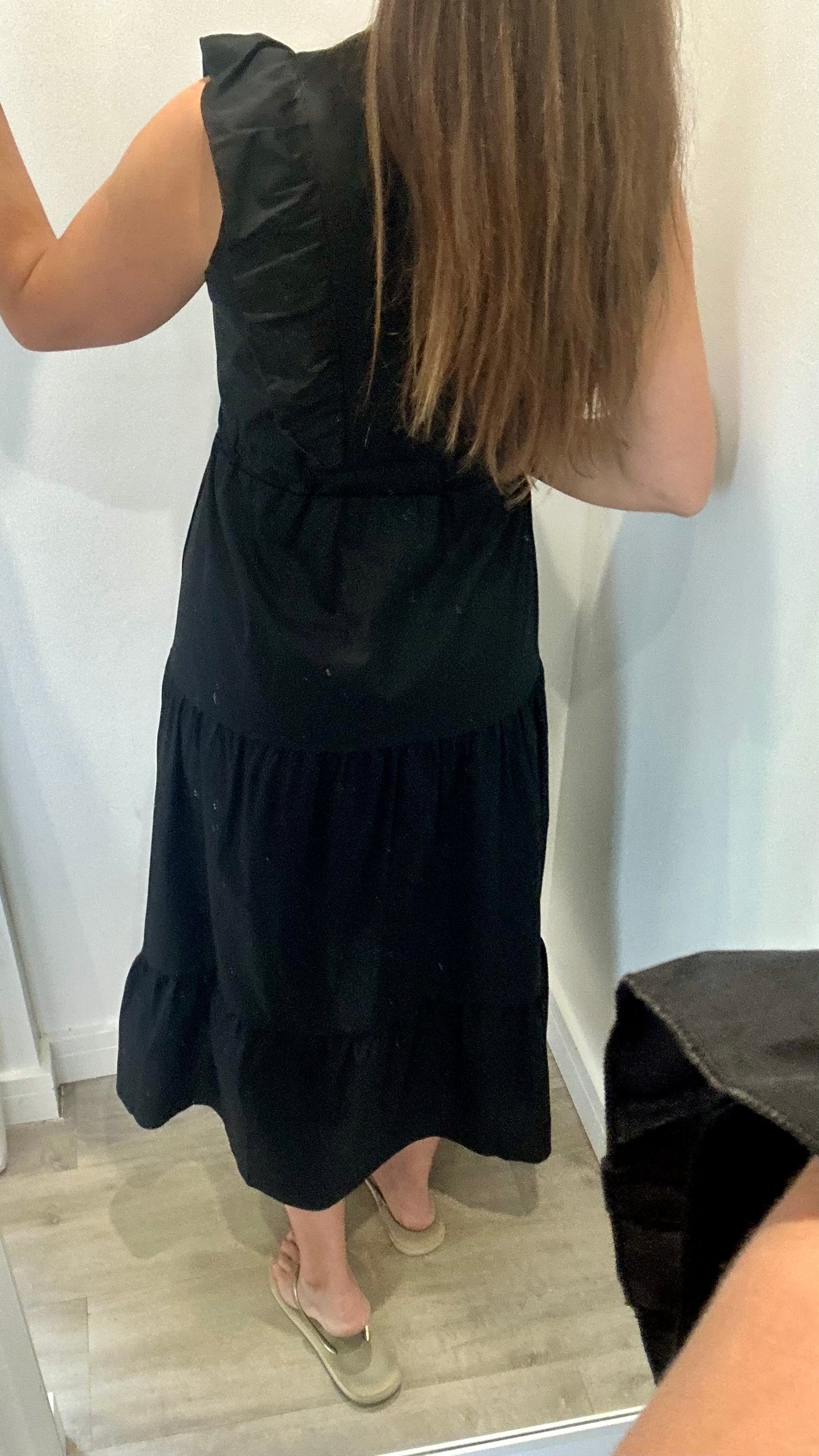 BLACK JET TIERED COTTON MAXI DRESS