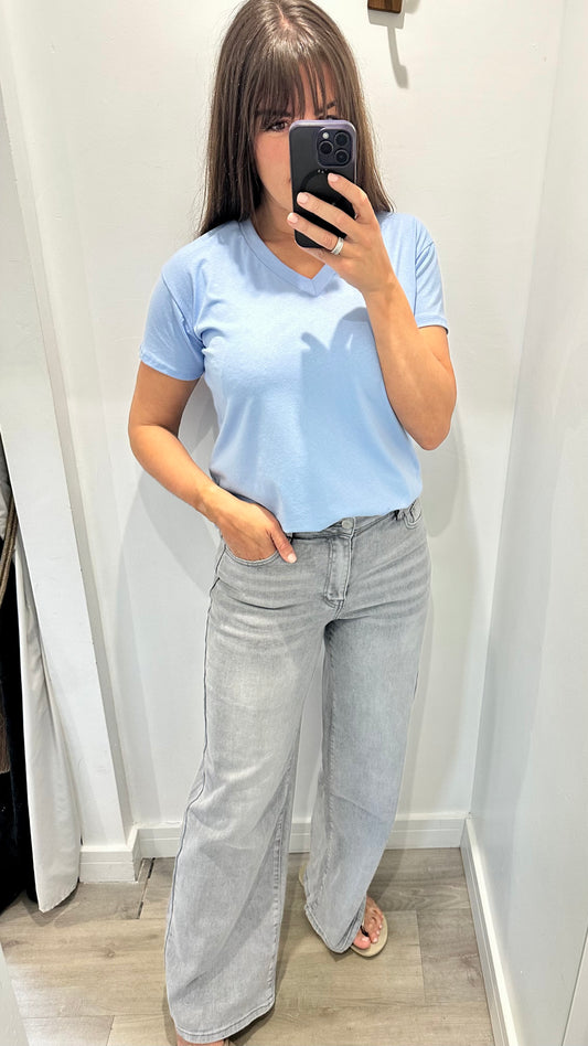 POWDER BLUE V NECK TSHIRT