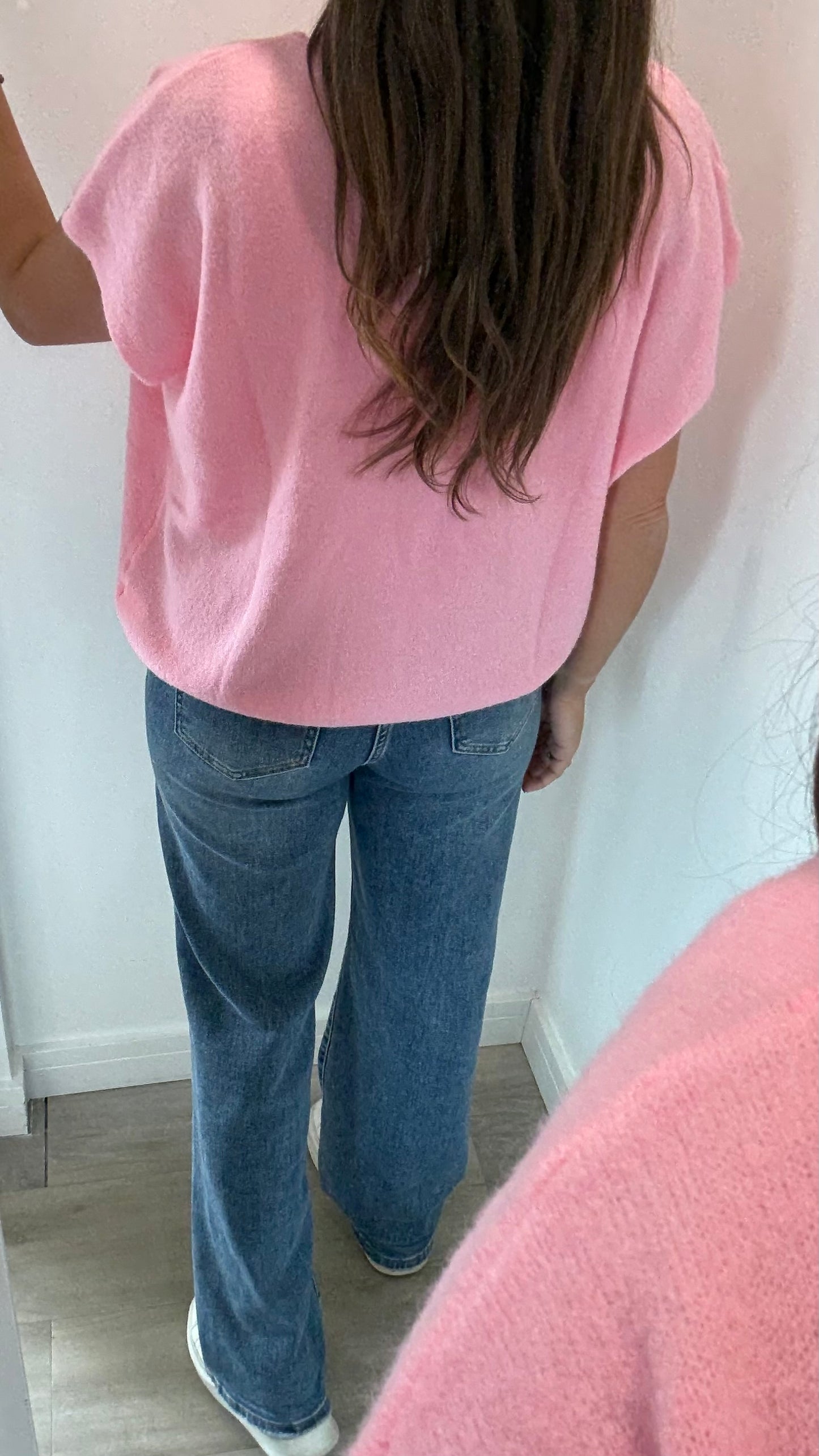 PINK DEEP V BOXY SLEEVELESS CARDIGAN