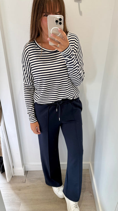 NAVY AND WHITE BRETON STRIPE BATWING TOP