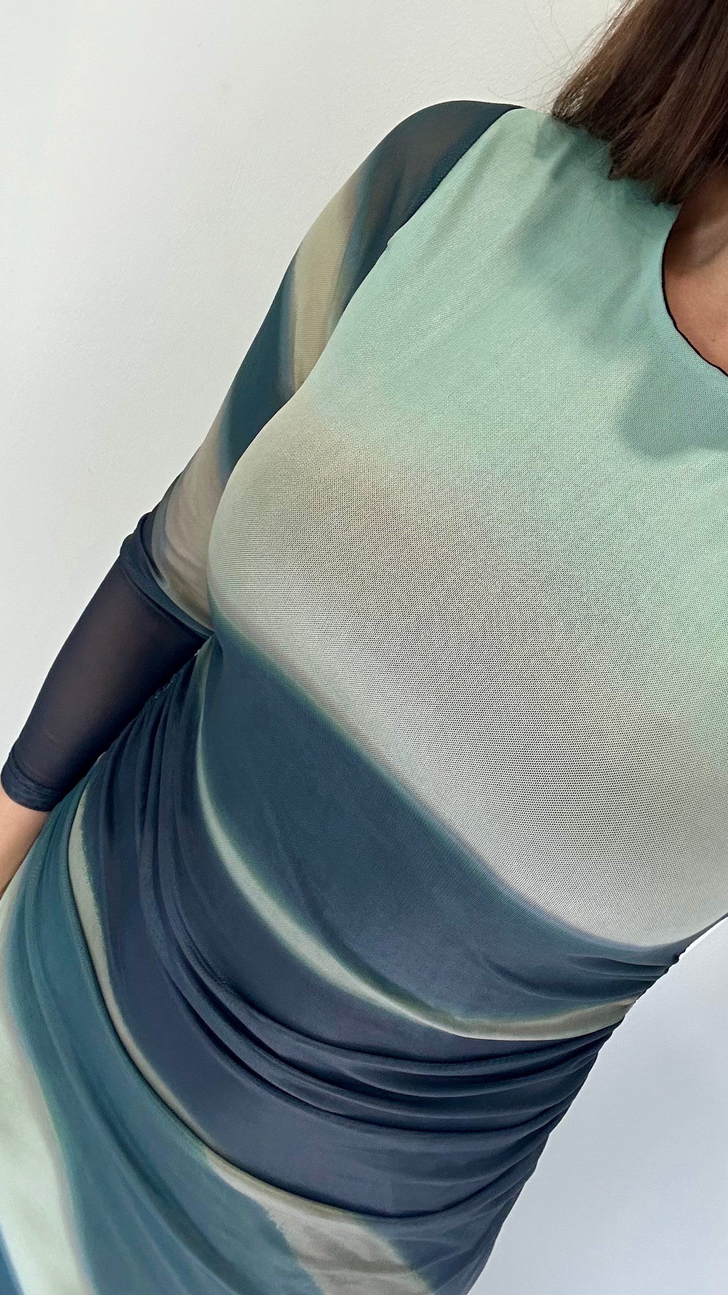 LONG SLEEVE TIE DYE MESH MIDI DRESS