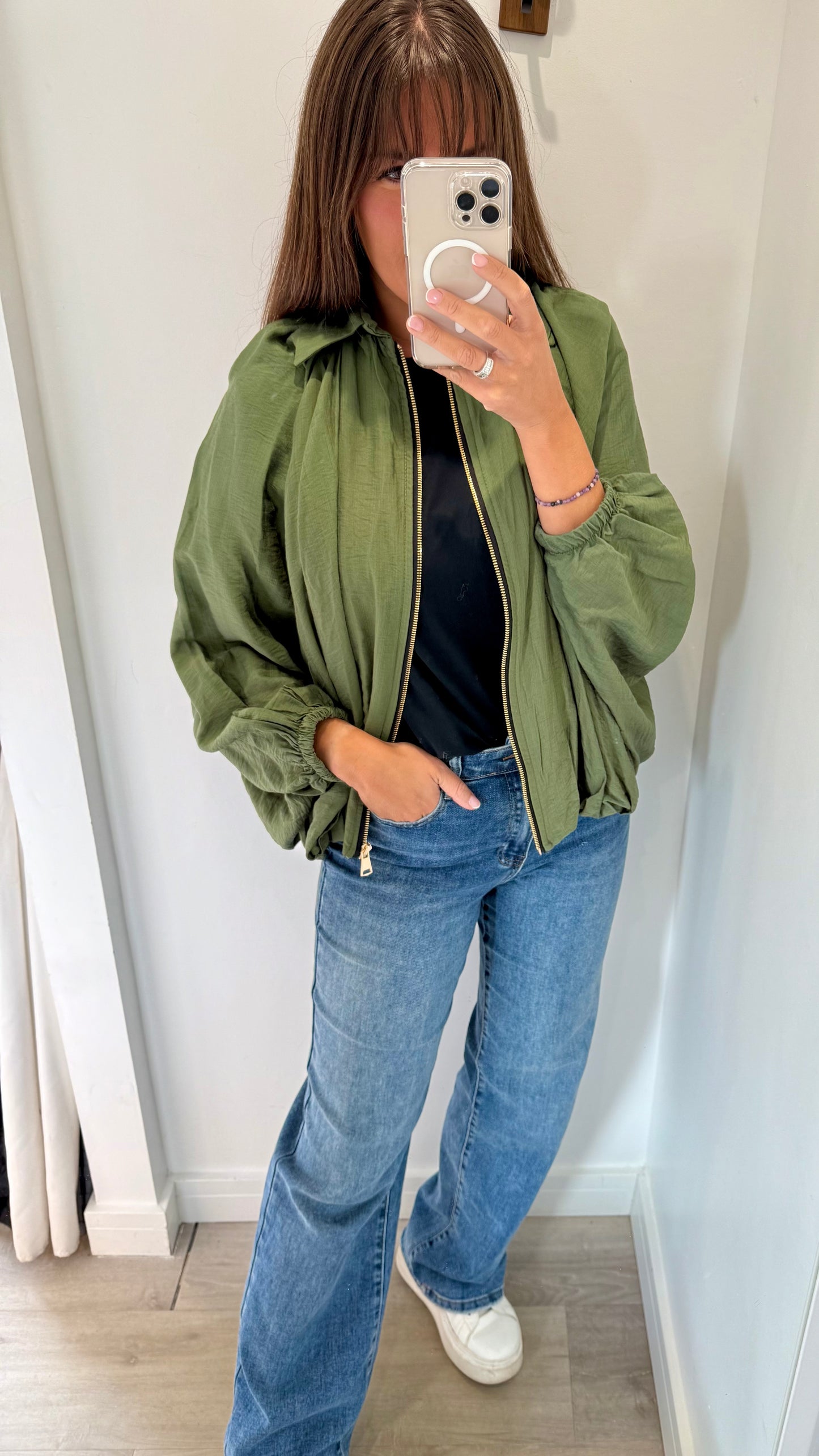KHAKI GREEN BALLOON SLEEVE JACKET
