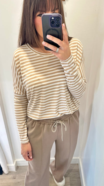 SAND AND WHITE BRETON STRIPE BATWING TOP