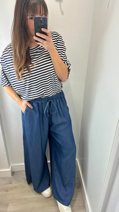 MID BLUE DENIM PALAZZO PANT