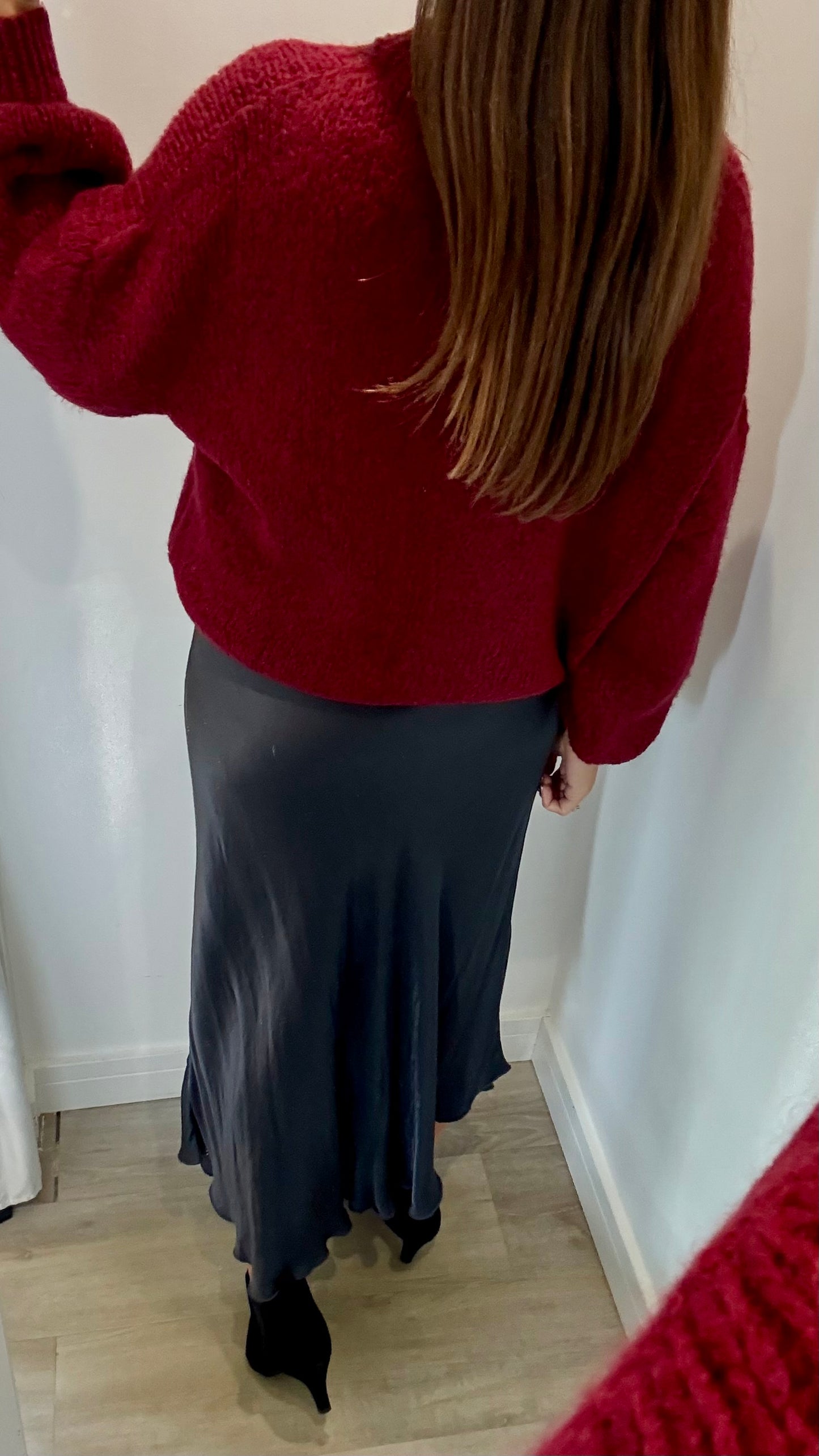 MERLOT BALLOON SLEEVE TEXTURED KNIT JUMPER