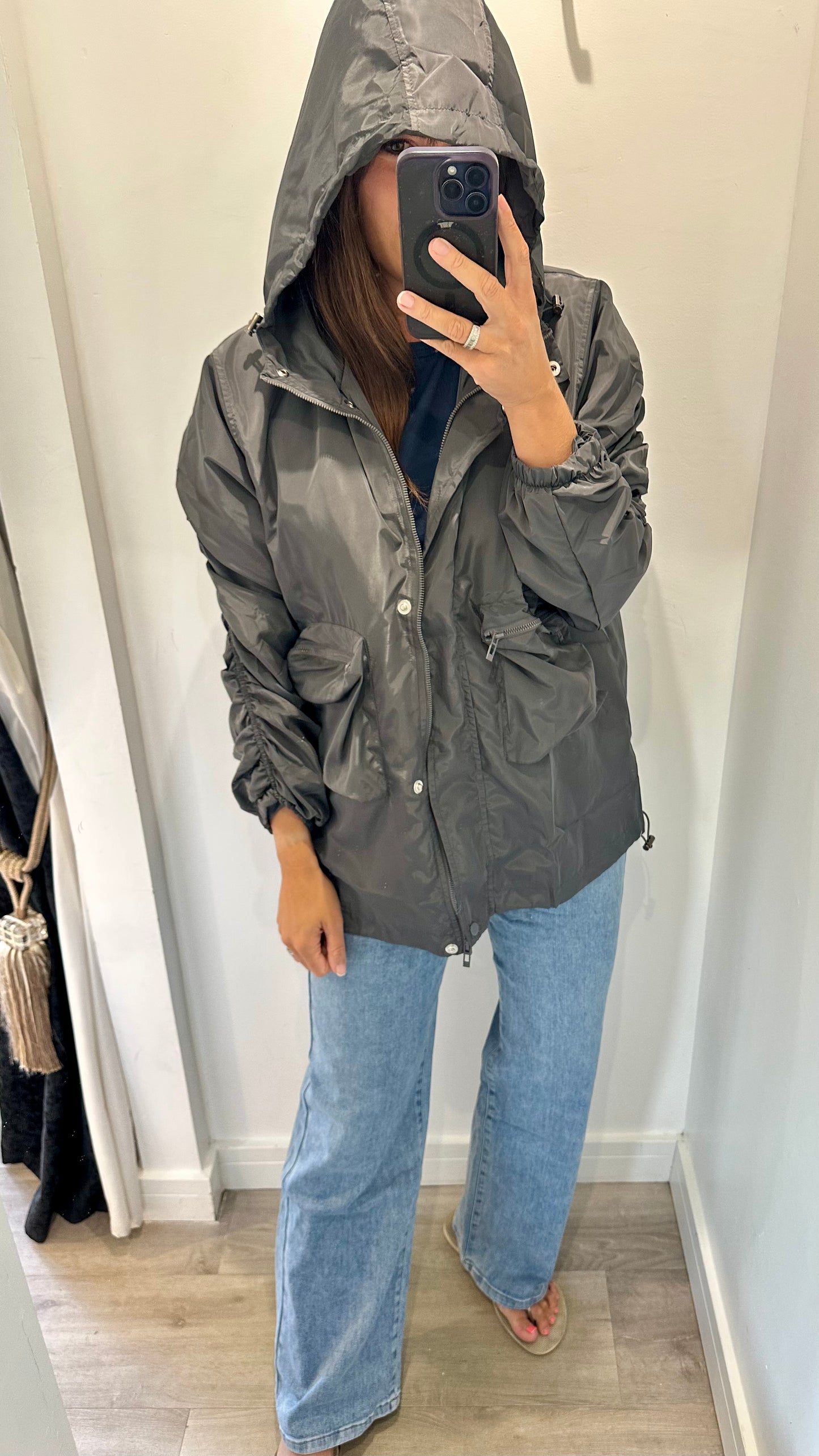 CHARCOAL GREY SHOWERPROOF RAINCOAT
