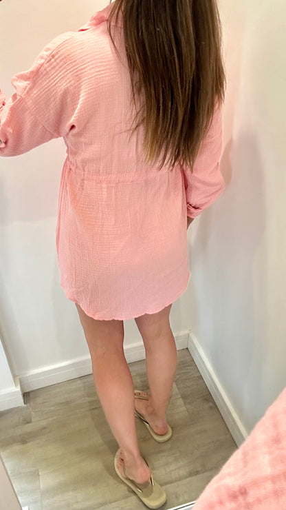 LIGHT CORAL BUTTON-THROUGH DRESS